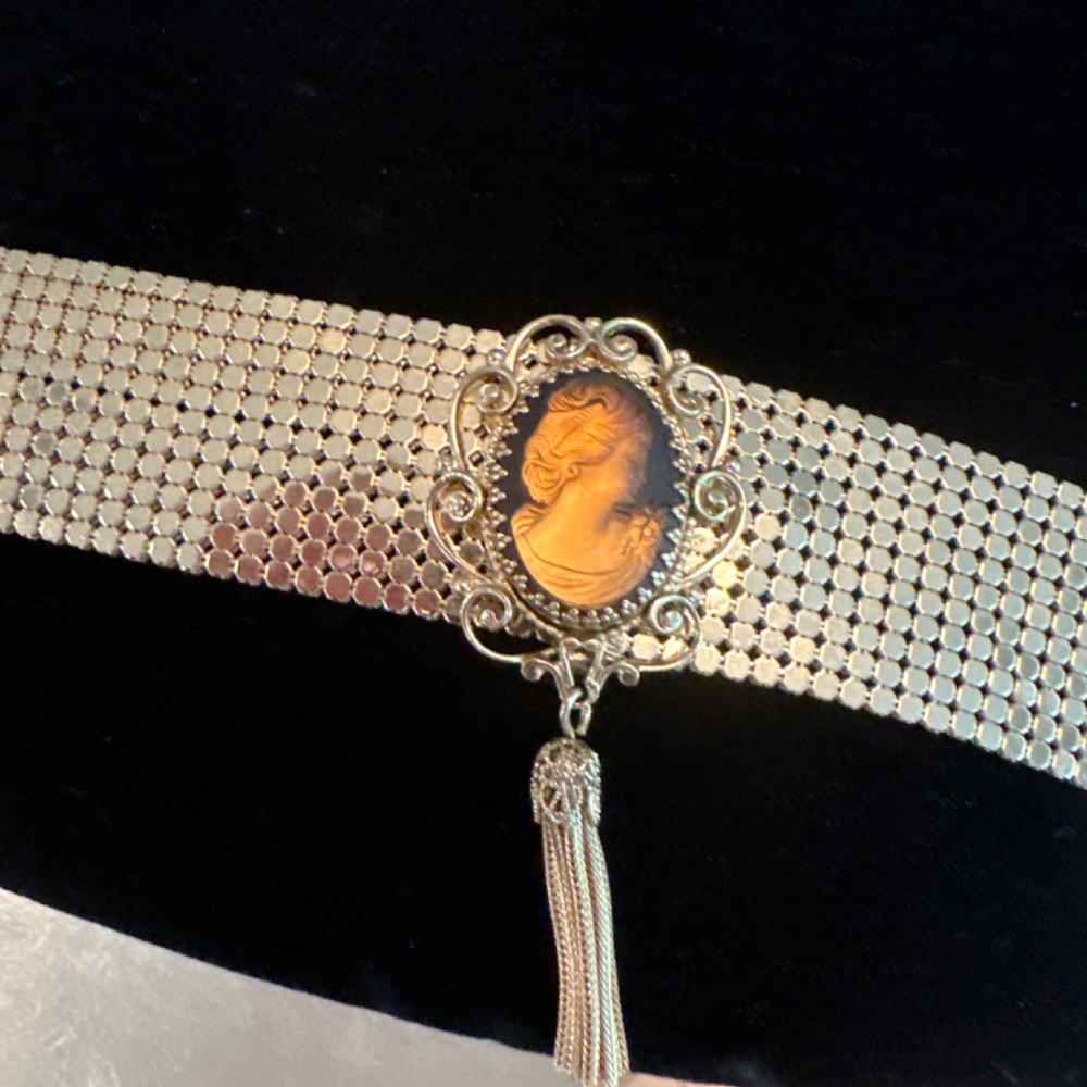 Rare Cameo Whiting & Davis Choker Mesh Adjustable Tassel Necklace Vintage
